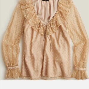 J. Crew Tan Ruffled Tie Front Blouse